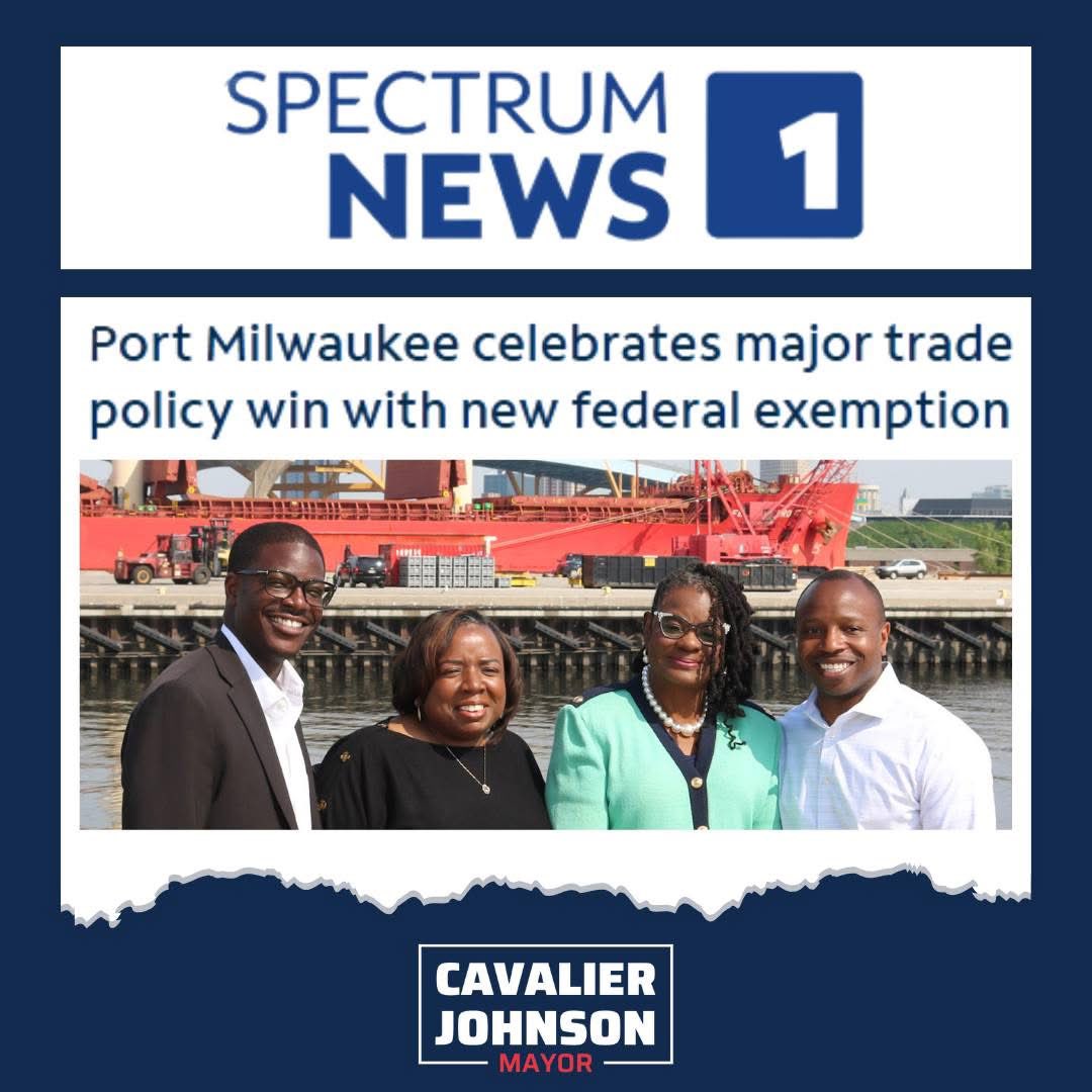 Cavalier Johnson (@cavalierjohnson) on Twitter photo Thanks to recent federal action, <a href="/PortMilwaukee/">Port Milwaukee</a> and Great Lakes ports across the region are celebrating a major win: a new exemption from costly vessel fees that unfairly penalized our maritime industry.
This policy shift — secured with the leadership of <a href="/RepGwenMoore/">Rep. Gwen Moore</a> — Thanks to recent federal action, <a href="/PortMilwaukee/">Port Milwaukee</a> and Great Lakes ports across the region are celebrating a major win: a new exemption from costly vessel fees that unfairly penalized our maritime industry.
This policy shift — secured with the leadership of <a href="/RepGwenMoore/">Rep. Gwen Moore</a> —