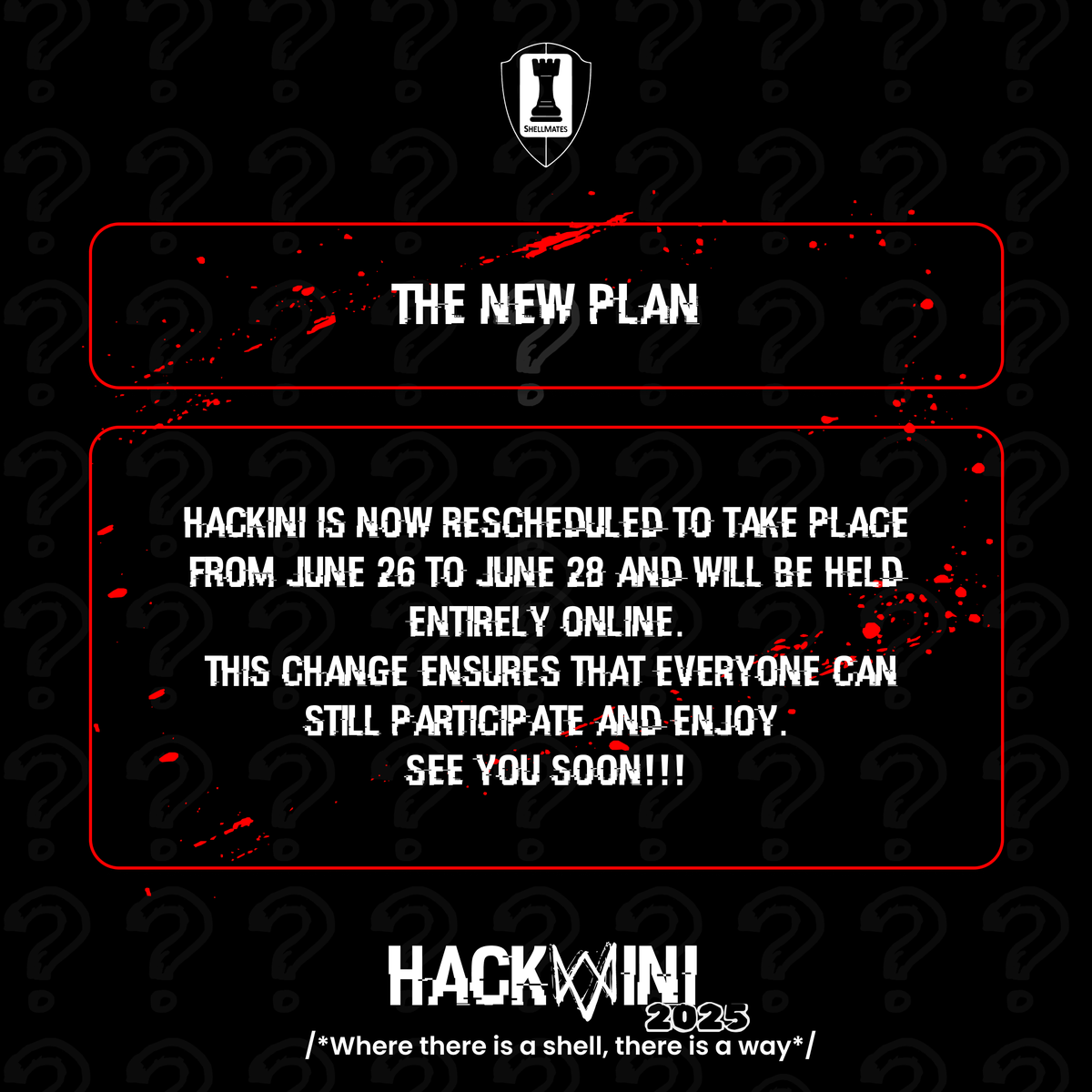 shellmates's tweet photo. Update Alert ! HackINI is taking a slight detour! HackINI is now officially rescheduled to June 26–28 and will be held entirely online so you can hack comfortably from wherever you are!  /* Where there is a shell, there is a way */  #shellmates {#hackini #postponed #CTF} https://t.co/yP6WZbqRLx