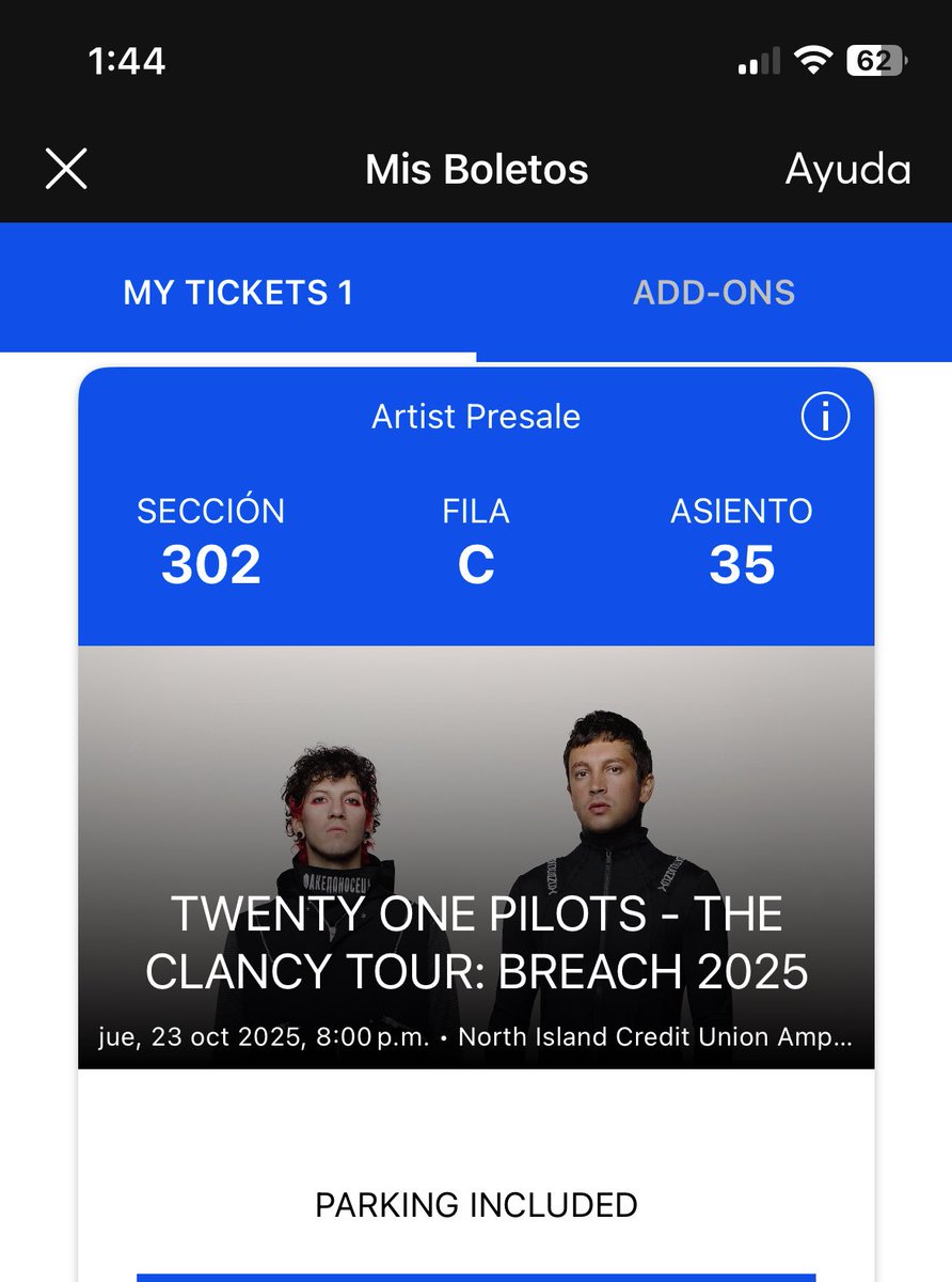 tyjohype's tweet image. I’m selling this ticket for $80, just trying to get one in a different section. 
If anyone’s interested, feel free to DM me :)

#twentyonepilots #chulavista