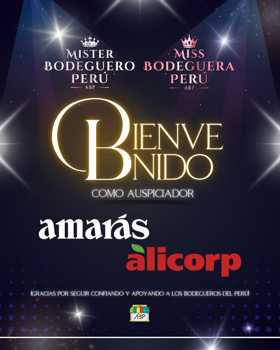 ✨ ¡Le damos la bienvenida a Amarás de Alicorp como auspiciador oficial del concurso Miss y Mister Bodeguero Perú 2025! 👑

Gracias por seguir apostando por los bodegueros del Perú y sumarse a este homenaje que enaltece su labor diaria.
¡Lo mejor está por venir!

 #ABPOficial