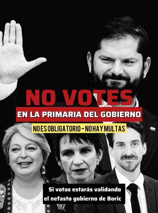 patriota_1972's tweet photo. No votes en la primaria del gobierno ‼️‼️
No podemos validar a ninguno‼️
Me comprometo a no ir💪🇨🇱
Responde
A. No, no iré
B. Si, iré https://t.co/pzvYbHFhlY