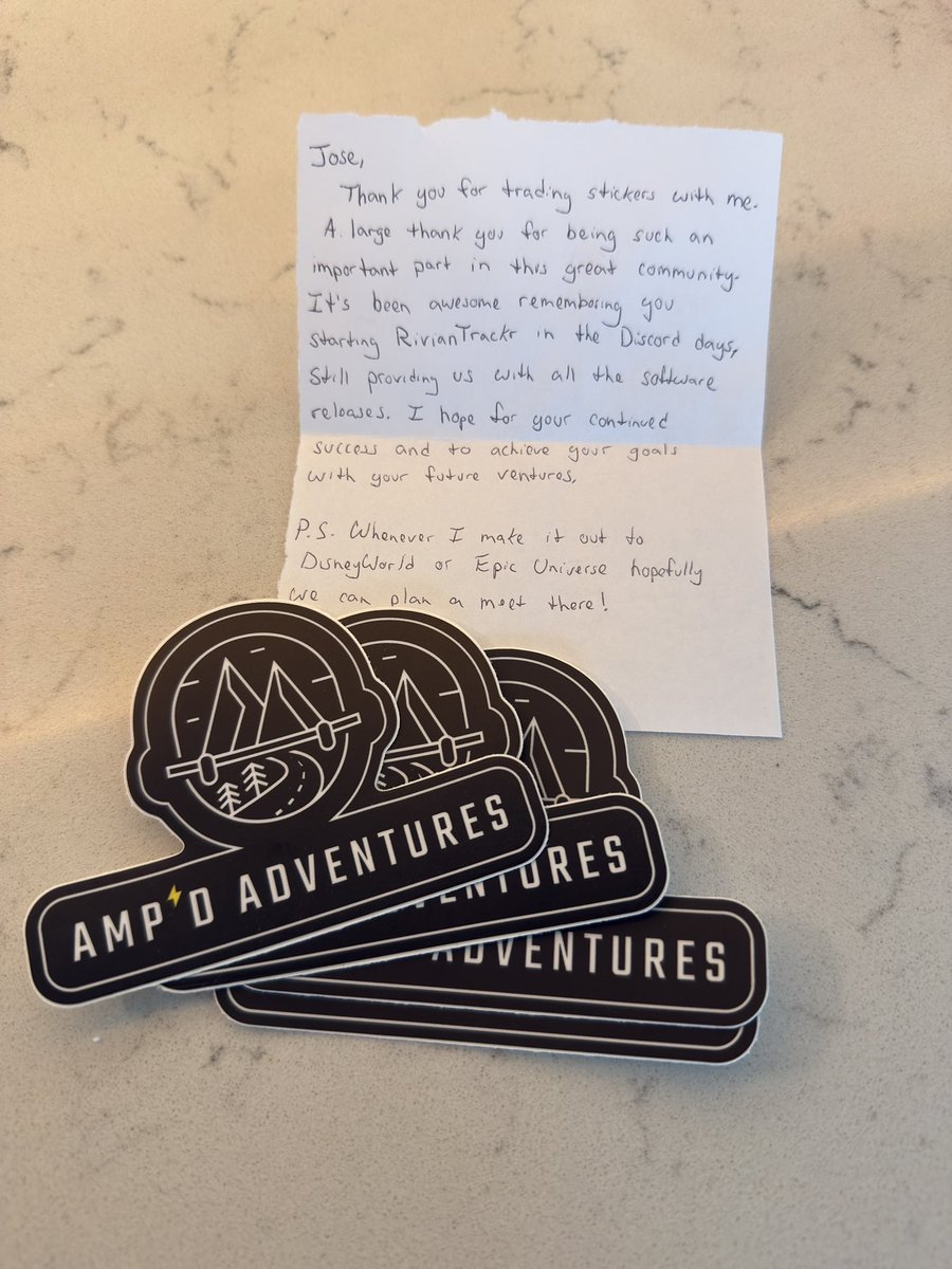 RivianTrackr (@riviantrackr) on Twitter photo Thank you <a href="/AmpdAdventures/">Amp’d Adventures</a> for the stickers and a wonderful message. The Rivian community is indeed a great place 😊 Thank you <a href="/AmpdAdventures/">Amp’d Adventures</a> for the stickers and a wonderful message. The Rivian community is indeed a great place 😊