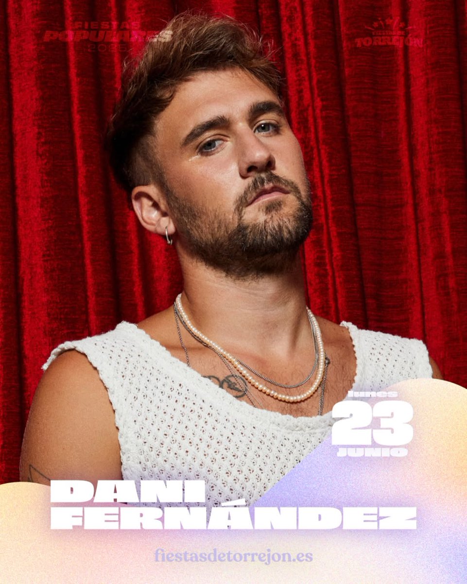 ¡Es hoy! 💥

<a href="/DaniFdez/">Dani Fernández D.</a> y su banda estarán tocando en las fiestas populares de Torrejón de Ardoz.. ¡Os dejamos toda la info! ℹ️

📆 23 de junio
📍 Recinto ferial
🎟️ AGOTADAS

🔴 Apertura de puertas: de 18:00 a 21:00 h
🎧 Pre-party: desde las 19:00 h
🎤 Concierto: 22:00H