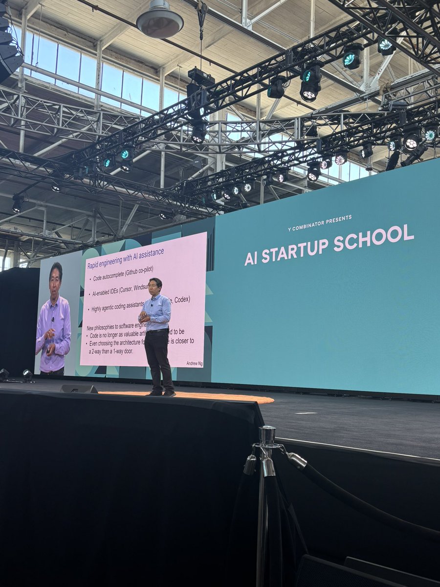 BarutcuogluMert's tweet photo. A great insight from Andrew Ng today at his presentation:

“Engineering is getting so fast that product management and deciding what to build is becoming the bottleneck.”

He even mentioned that a member of his team proposed a ratio of 1 PM to 0.5 engineers! (Though he added he’s not yet sure if he agrees with it.)