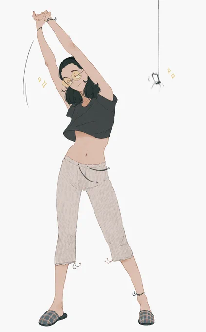 i have befriended the spider in my bathroom (also warm up doodle self portrait thing again)