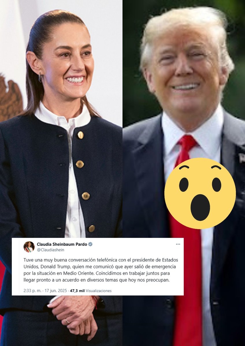 📞🤝 CONVERSACIÓN ENTRE CLAUDIA SHEINBAUM Y DONALD TRUMP SOBRE TEMAS PRIORITARIOS 🇲🇽🇺🇸

La presidenta de México <a href="/Claudiashein/">Claudia Sheinbaum Pardo</a> informó en su cuenta de X que sostuvo una buena conversación telefónica con el presidente de Estados Unidos, Donald Trump, quien le explicó que debió