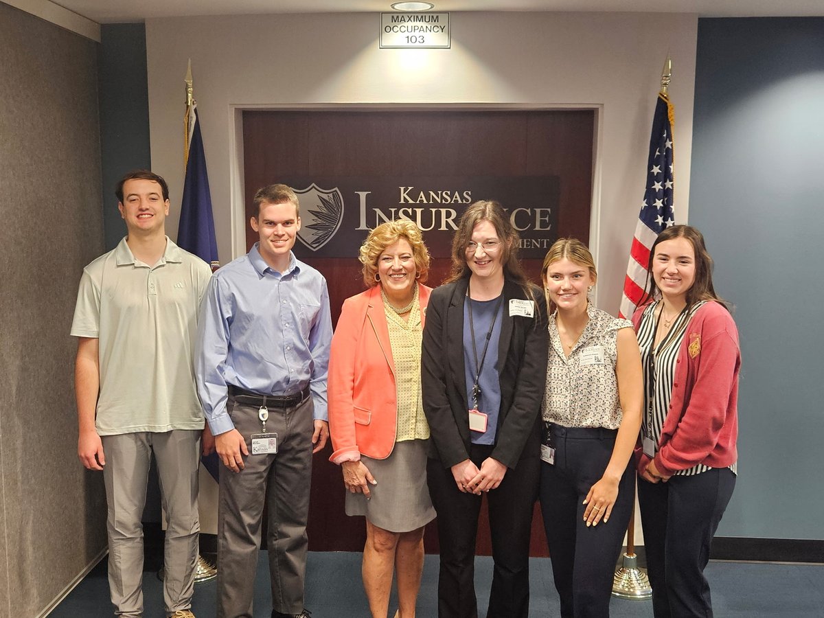 KSAGOffice's tweet image. Thank you to Kansas Insurance Commissioner Vicky Schmidt for meeting with interns from the Kansas Attorney General's Office this morning. We appreciated learning about how the Kansas Department of Insurance regulates, educates and advocates on behalf of Kansans. #ksleg