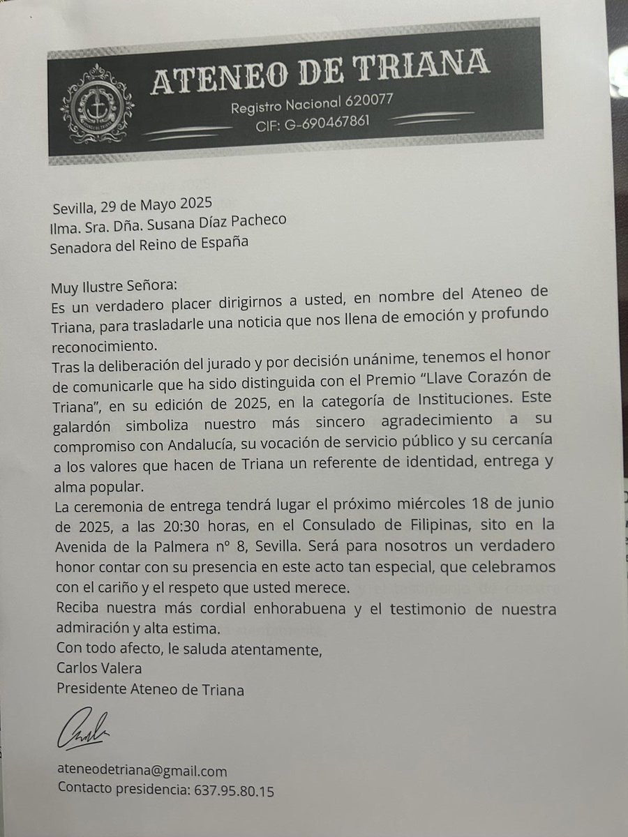 Muchísimas gracias al Ateneo de Triana. ❤️ Mañana estaré allí.
