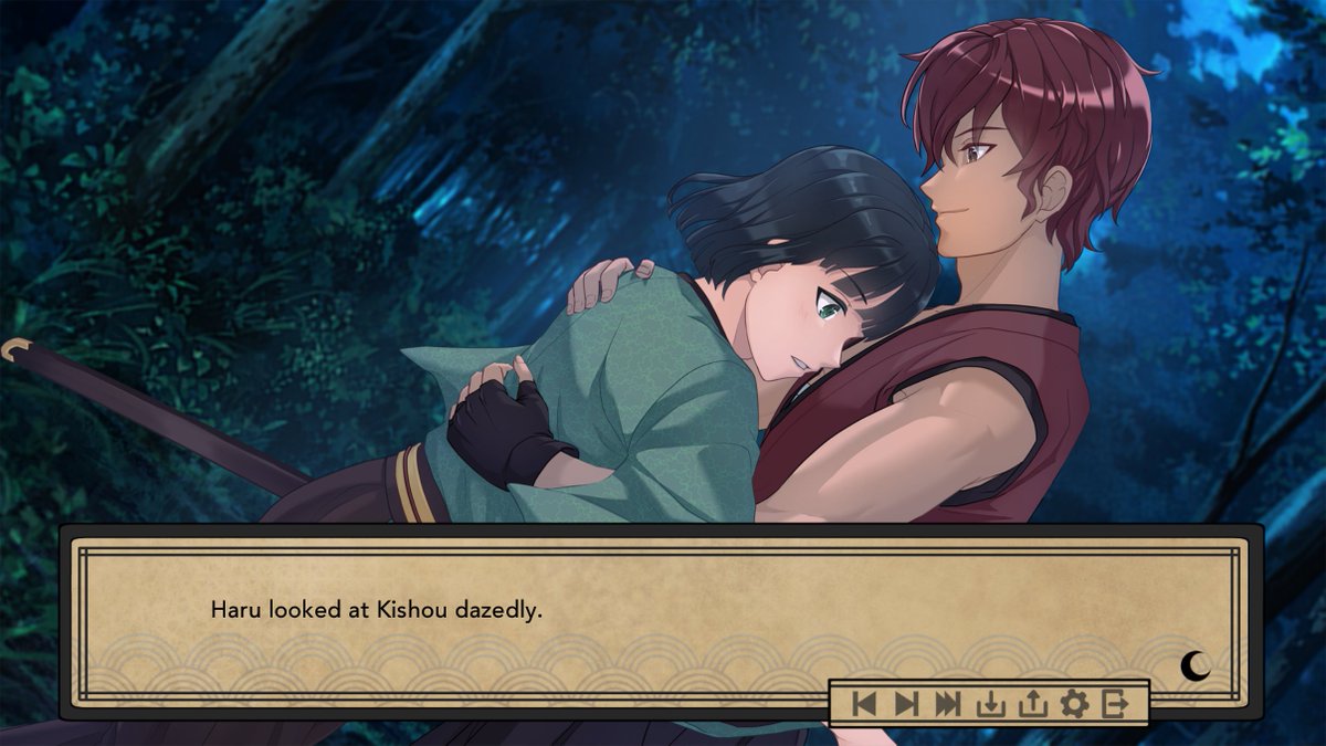 My new BL visual novel, Beneath the Bleeding Moon, has been released!
It's an adventure story about a cross-dressing young man and a devious thief who go on a journey to lift an ancient curse!
I hope you enjoy cute anime boys trying to stab one another ❤️✨