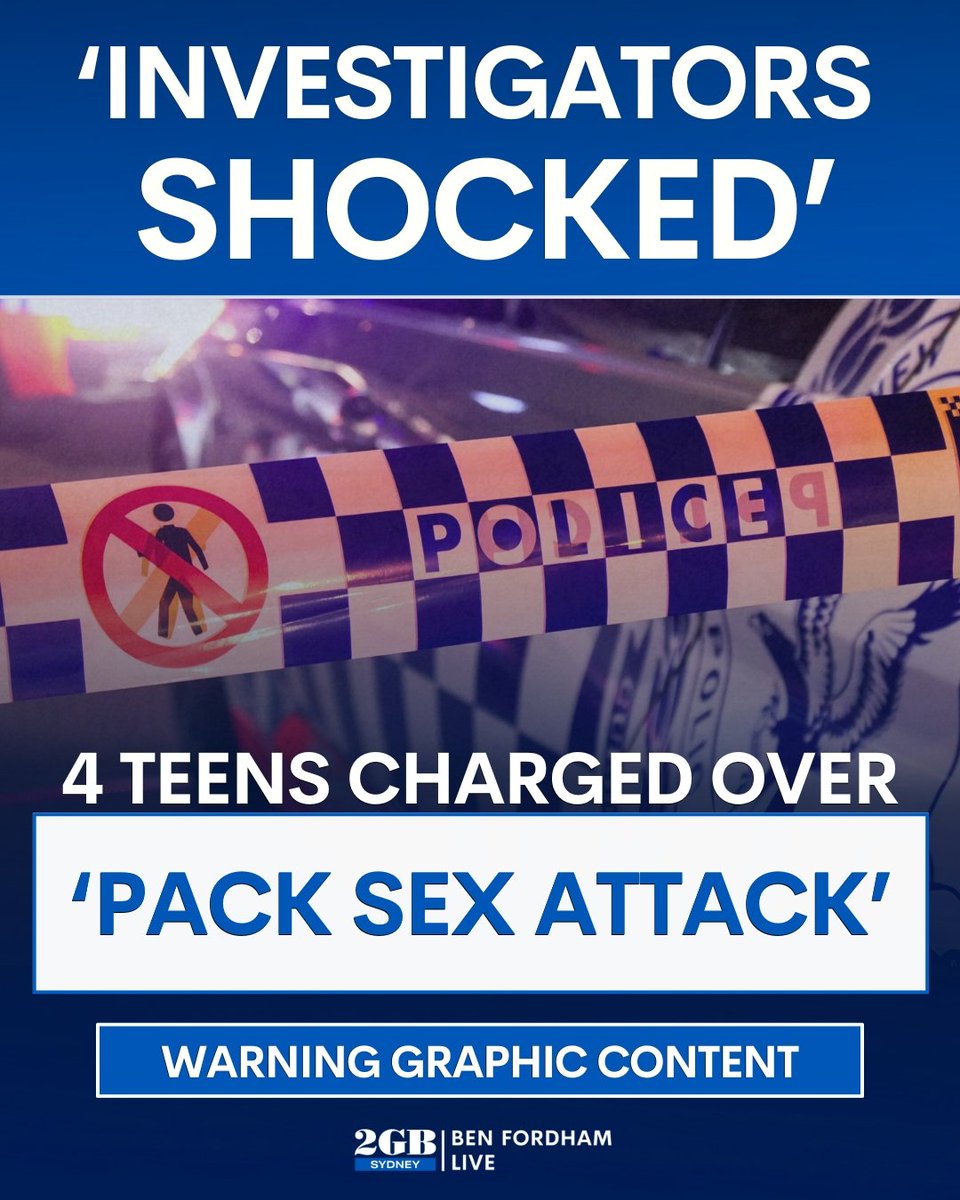 *** GRAPHIC CONTENT WARNING ***

This is sickening.

4 teenagers have been charged over a ‘pack sex attack’.

Detective Superintendent Jayne Doherty says the incident "shocked my investigators.”

Listen to the details HERE.

🎧omny.fm/shows/ben-ford…🎧