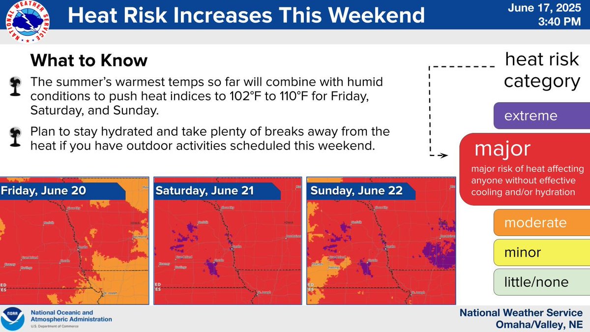 The warmest temperatures of the year are forecast Friday through the weekend, leading to major heat risk. Make it a point to stay hydrated if you have outdoor plans.