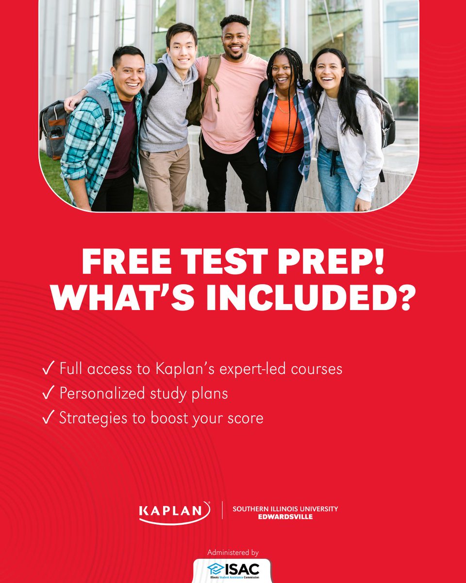 Ready to crush your exams? SIUE has partnered with Kaplan to bring you FREE test prep—including expert-led courses, personalized study plans, and proven strategies to boost your score! 

Learn more: bit.ly/445xi6K