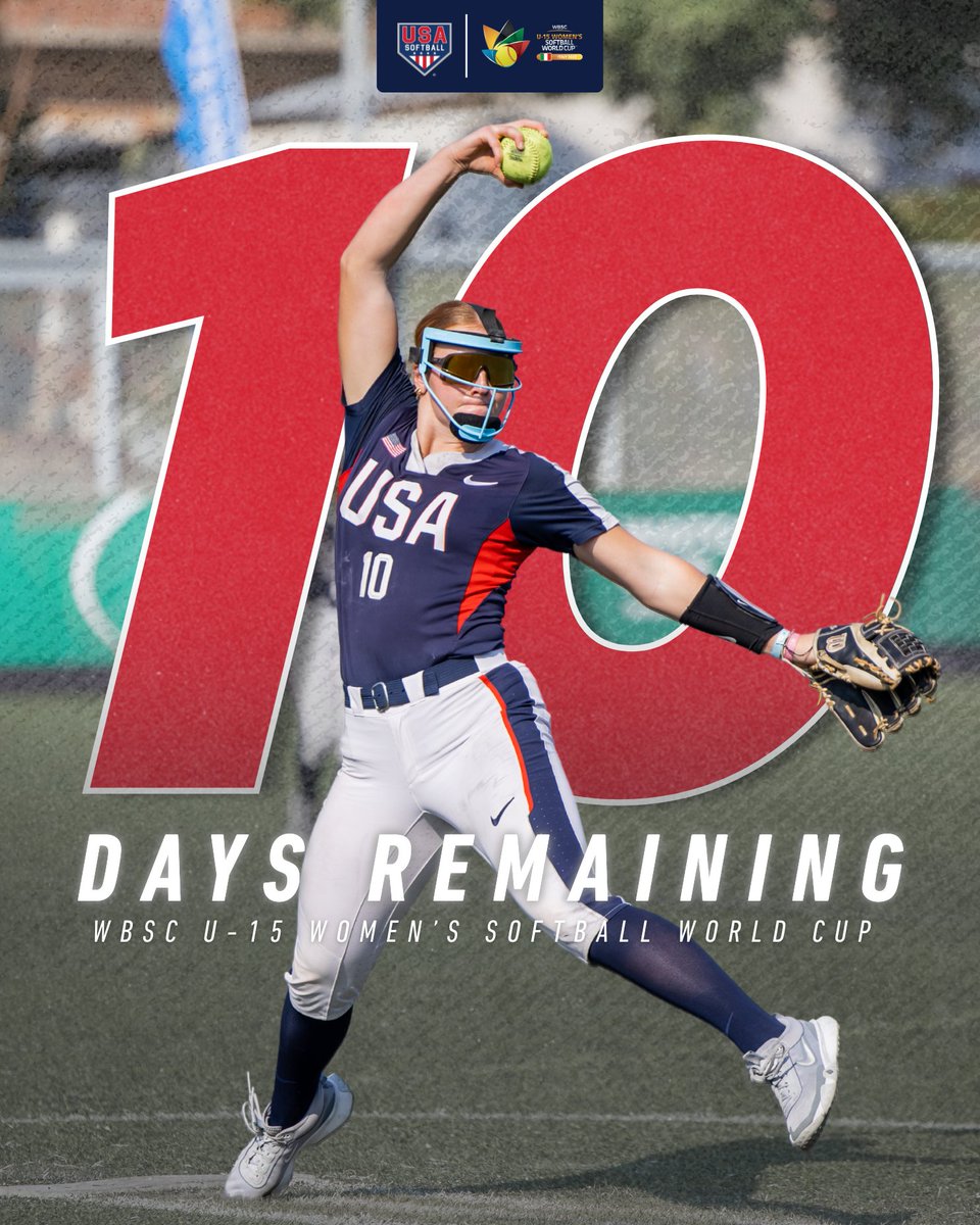 USA Softball Junior Womenโs National Team (@usasoftballjwnt) on Twitter photo ๐บ๐ธ 1๏ธโฃ0๏ธโฃ days out!
The countdown is ๐ถ๐ต for the <a href="/WBSC/">WBSC โพ๐ฅ</a> U-15 Womenโs Softball World Cup! โณ
๐๐ฒ๐๐ฎ๐ถ๐น๐ & ๐๐ฐ๐ต๐ฒ๐ฑ๐๐น๐ฒ ๐ต๐ฒ๐ฟ๐ฒ โ go.usasoftball.com/u15wc ๐บ๐ธ 1๏ธโฃ0๏ธโฃ days out!
The countdown is ๐ถ๐ต for the <a href="/WBSC/">WBSC โพ๐ฅ</a> U-15 Womenโs Softball World Cup! โณ
๐๐ฒ๐๐ฎ๐ถ๐น๐ & ๐๐ฐ๐ต๐ฒ๐ฑ๐๐น๐ฒ ๐ต๐ฒ๐ฟ๐ฒ โ go.usasoftball.com/u15wc