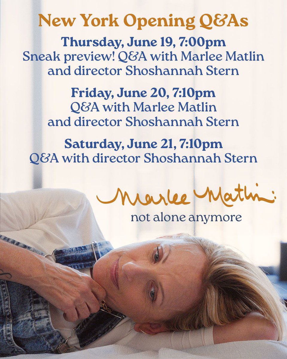 Kino Lorber (@kinolorber) on Twitter photo Get tickets for our opening weekend Q&As at <a href="/IFCCenter/">IFC Center</a> with Marlee Matlin and director Shoshannah Stern in person to present their groundbreaking new documentary MARLEE MATLIN: NOT ALONE ANYMORE! knlor.com/MMIFC Get tickets for our opening weekend Q&As at <a href="/IFCCenter/">IFC Center</a> with Marlee Matlin and director Shoshannah Stern in person to present their groundbreaking new documentary MARLEE MATLIN: NOT ALONE ANYMORE! knlor.com/MMIFC