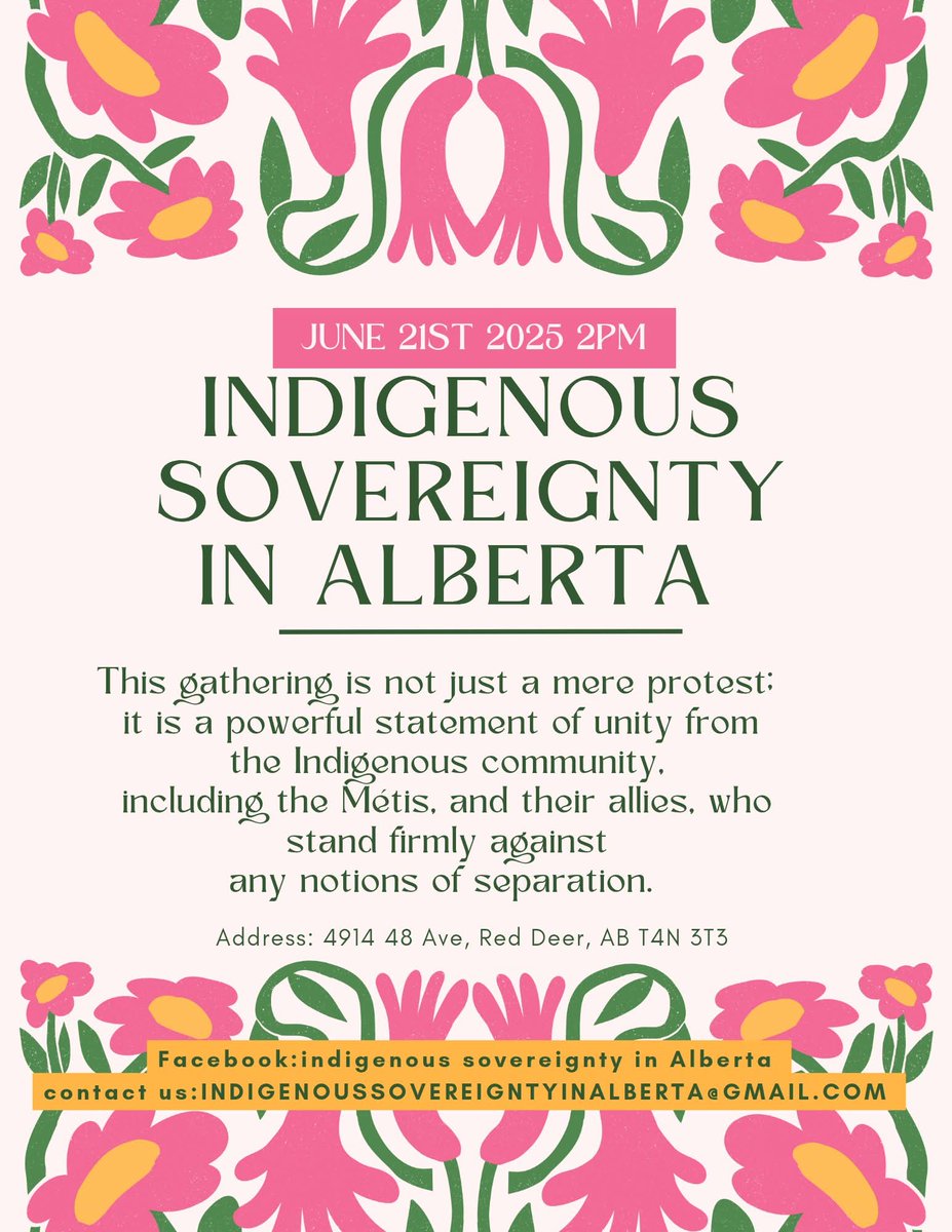 TirxieSimone's tweet photo. Support Indigenous Sovereignty! Attend our rally June 21st!! 
#NoSeparation #SayNoToDanielle 
Bring your signs &amp; support Treaty Rights!! #RedDeer #CentralAlberta https://t.co/kMQJ3vdFNV