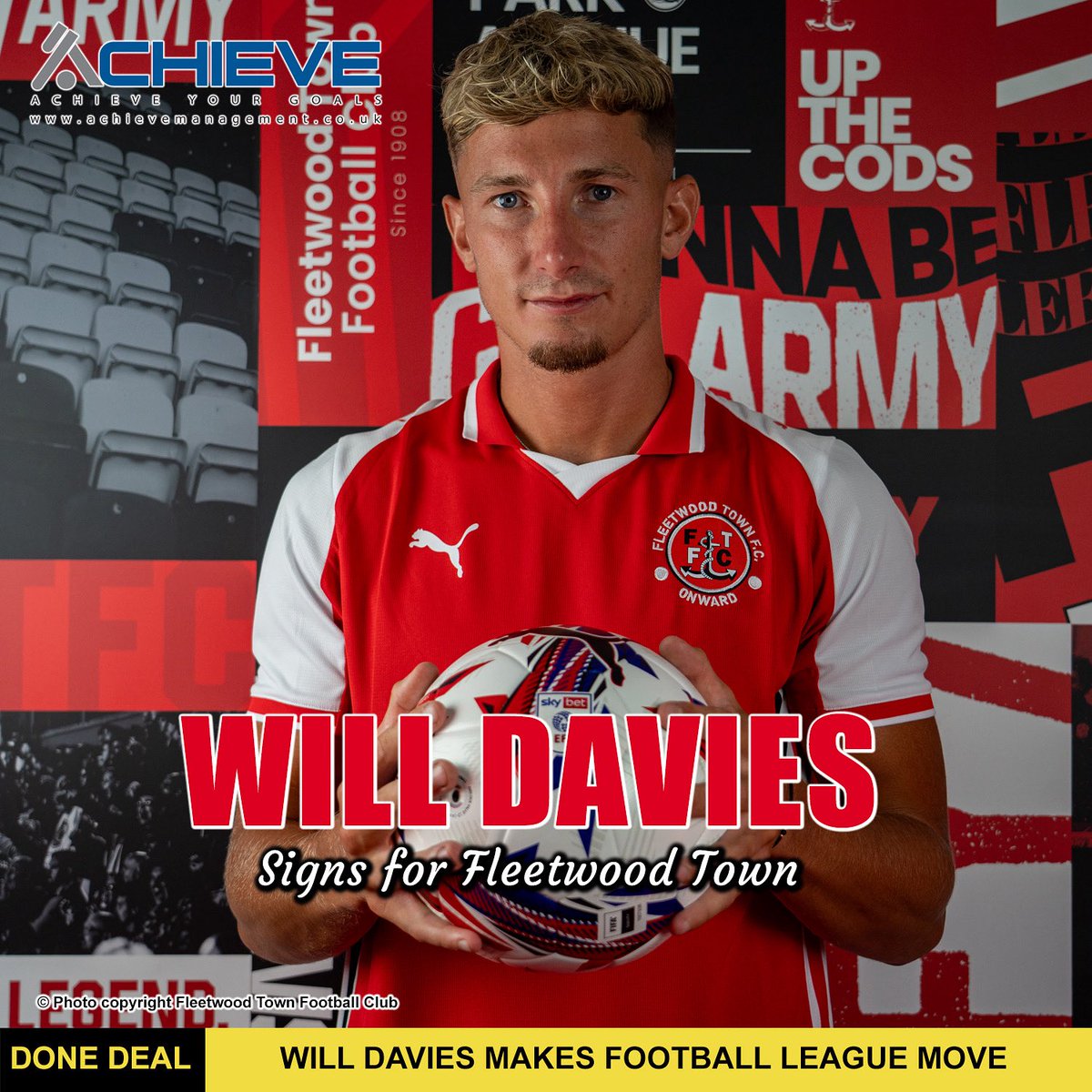 ✅✍️ DONE DEAL: Striker <a href="/WillDavies89/">Will Davies</a> has completed a move to the <a href="/EFL/">EFL</a>, signing for <a href="/ftfc/">Fleetwood Town Football Club</a> for an undisclosed transfer fee from <a href="/suttonunited/">Sutton United</a>.

Get the full story at 👉 achievemanagement.co.uk/featured/done-…

#ACHIEVE #Football #DoneDeal #NationalLeague #Fleetwood

🔴⚪️