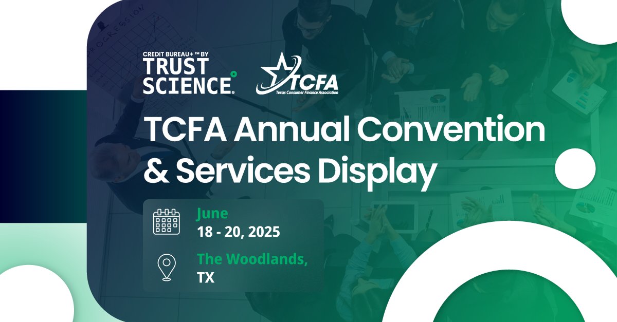 Hey #SmallDollarLenders! 📢 Trust Science is at the #TCFA2025 Annual Convention in The Woodlands, TX!

Meet Colin Tran &amp; Erik Provost at our booth to learn how we supercharge Direct Mail campaigns &amp; boost automation for customer acquisition.

Here June 17-20! Come say hi!