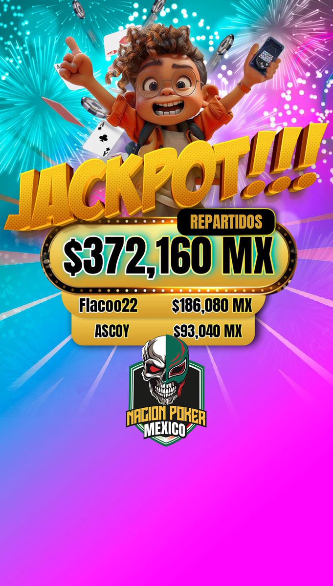🔥🔥 Fueron repartidos 🤑 $372,160 pesos este Martes por la Madrugada en la Nación bros.

El Jackpot más 🔥 ardiente de todo México… Exploto!

Felicidades 🥳Flacoo22 por tan grandioso Jackpot!