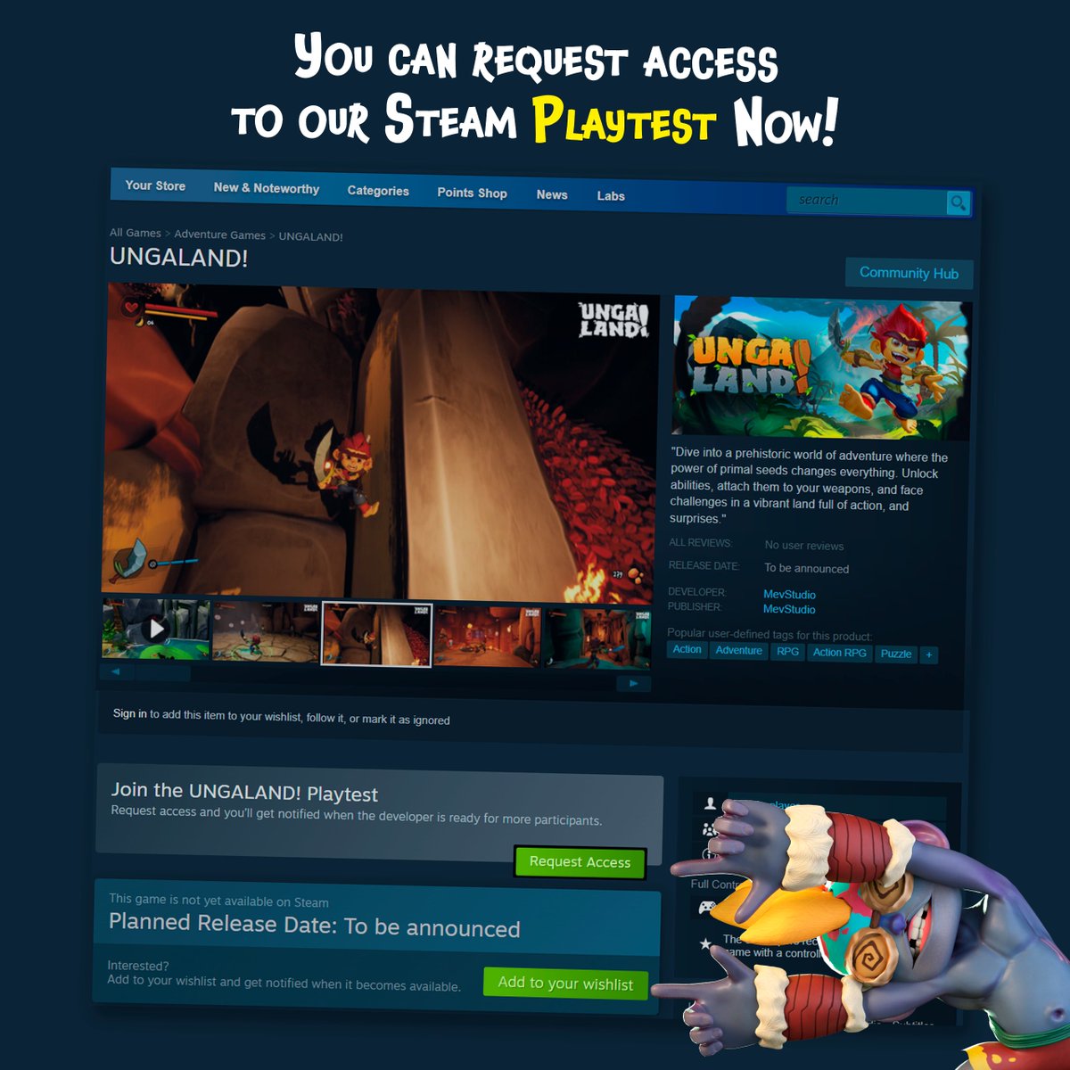 Ungaland_game's tweet image. You can request access to our Steam playtest now! Join the tribe, Your feedback means a lot and will help us make the game even better! Please dont forget to follow us on kickstarter. store.steampowered.com/app/3367020/UN…
#playtest #unrealengine #indegamedev