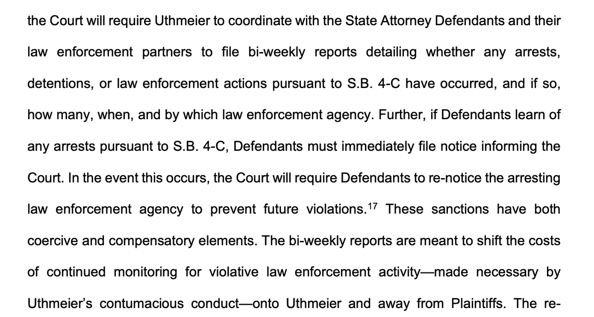 Florida's Attorney General &amp; fellow defendants must now provide bi-weekly reports about any arrests under the state immigration law: