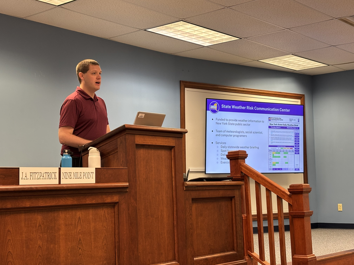 NYSWRCC's tweet image. Last week SWRCC Staff presented on weather basics and protective actions for the @OswegoCountyEMO & @OswegoHealthDpt “Cloudy Skies, Clear Messages: Effective Communication on Weather-Related Risks for Community Leaders” workshop. We love providing resources for our partners!
