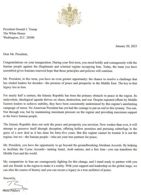 JamesGeneraux's tweet photo. I think now is a good time to remind everyone of this letter sent to Trump on Inauguration day. 

#IranIsraelConflict #Israel #Iran https://t.co/OXgHqXqruz