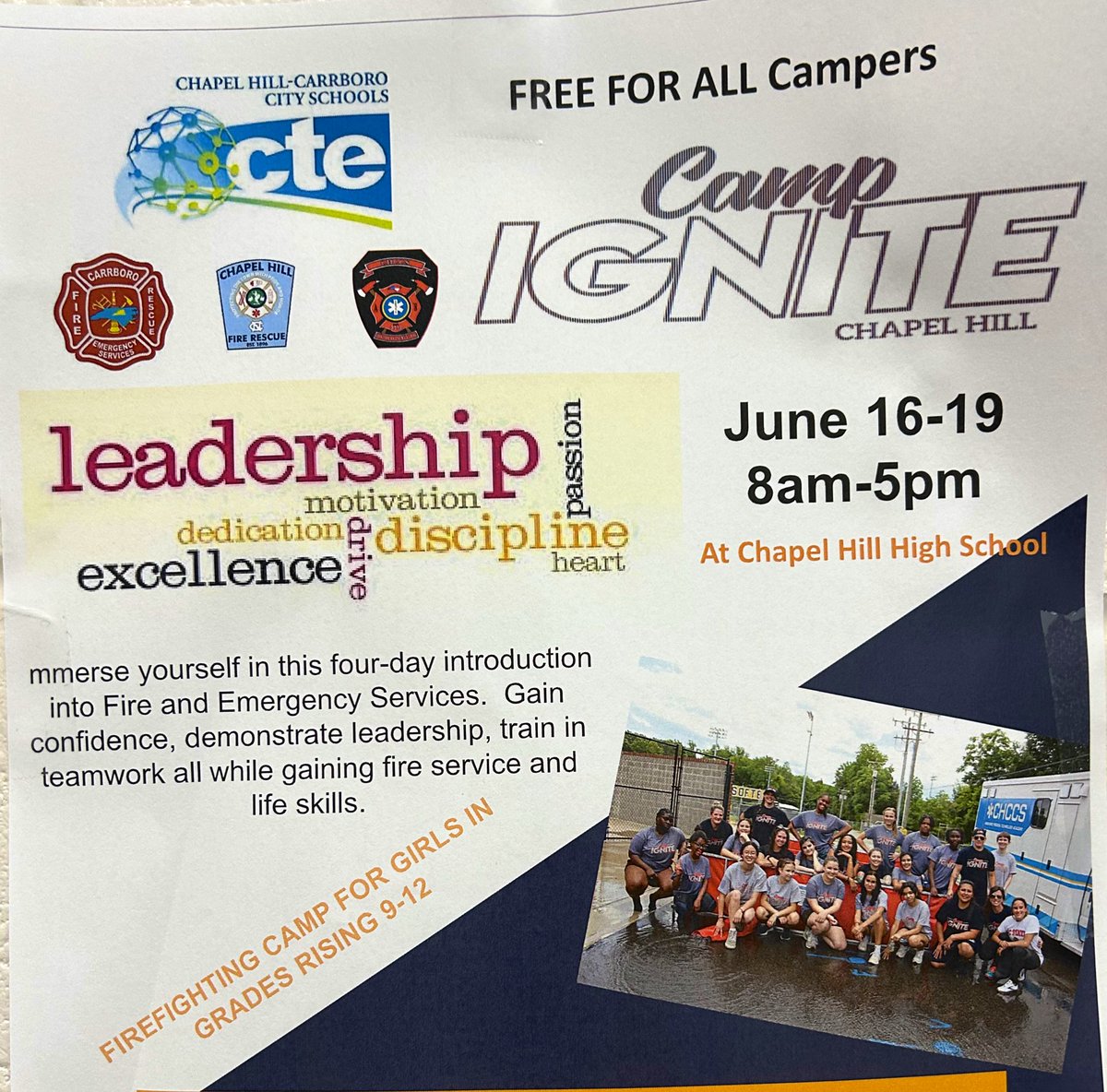 CHCCS Career Development Coordinator (@chccs_cte) on Twitter photo Day 2 of our CTE Fire Safety Ignite camp had these students doing team building exercises and obstacle courses. Training to be a Fire Fighter is challenging and fun. Learning life long skills through CTE! <a href="/chccs/">Chapel Hill-Carrboro City Schools</a> <a href="/CTEforNC/">NC Career and Technical Education</a> Day 2 of our CTE Fire Safety Ignite camp had these students doing team building exercises and obstacle courses. Training to be a Fire Fighter is challenging and fun. Learning life long skills through CTE! <a href="/chccs/">Chapel Hill-Carrboro City Schools</a> <a href="/CTEforNC/">NC Career and Technical Education</a>