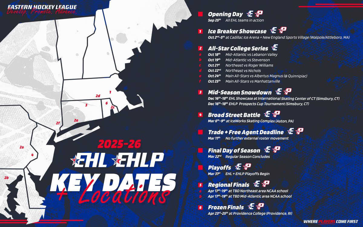 EHL_Hockey's tweet image. EHL and EHLP Announce Key Dates and Locations for 2025-26 Season

EHLP Prospects Cup Tournament Joins List of Annual Showcase Events

🔗: bit.ly/4n7FsV6

#WherePlayersComeFirst | #DevelopPromoteAdvance
