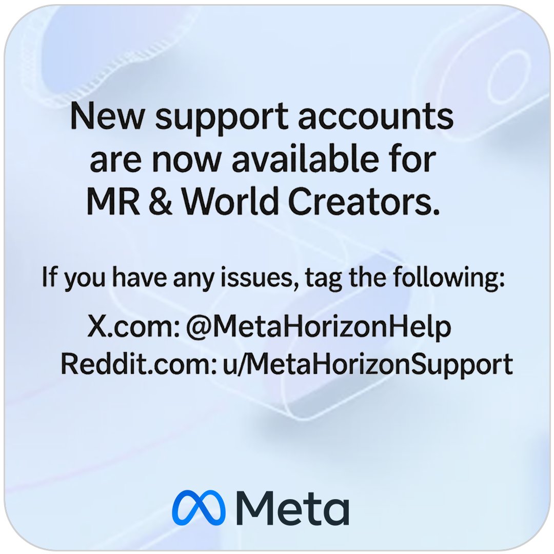 📢 From time to time, we’ve seen people requesting Meta support here on X and Reddit without proper follow-up. Today, we want to give you a dedicated option to share any issues you may be encountering as a creator or developer, whether it's related to MR dev tools, or Horizon