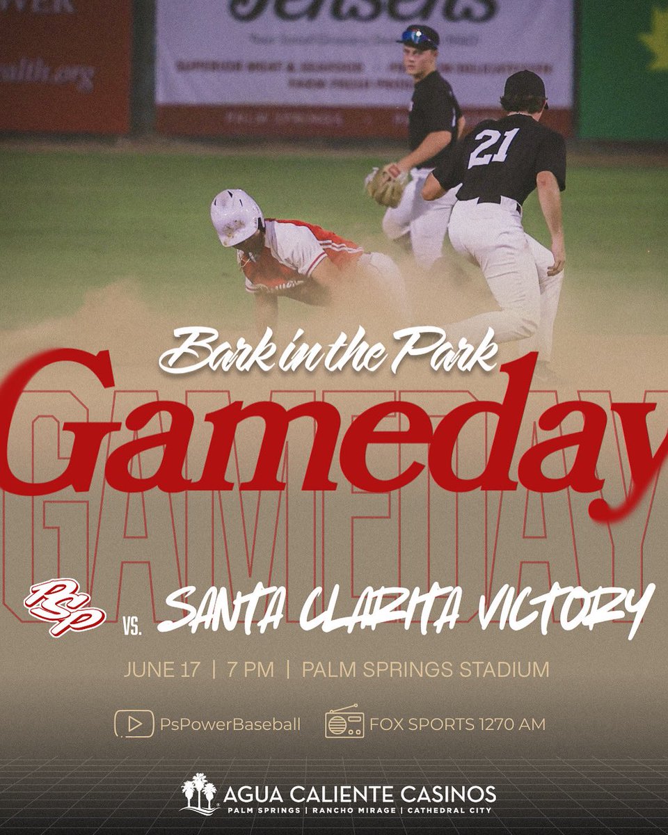 GAMEDAYYYYY

🆚 Santa Clarita Victory
⏰ 7 PM PT
🐕 Bark in the Park
🍻 $3 Beer Tuesday!
📍 Palm Springs Stadium
📺 YouTube // <a href="/PSPowerBaseball/">Palm Springs Power</a> 
📻 @foxsportsps // FOX Sports 1270AM

#PowerUp⚡️