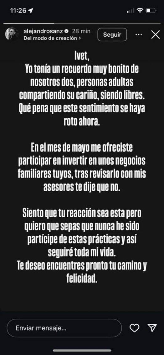 La respuesta de Alejandro Sanz a la "vistima" Ivet

Saquen sus propias conclusiones