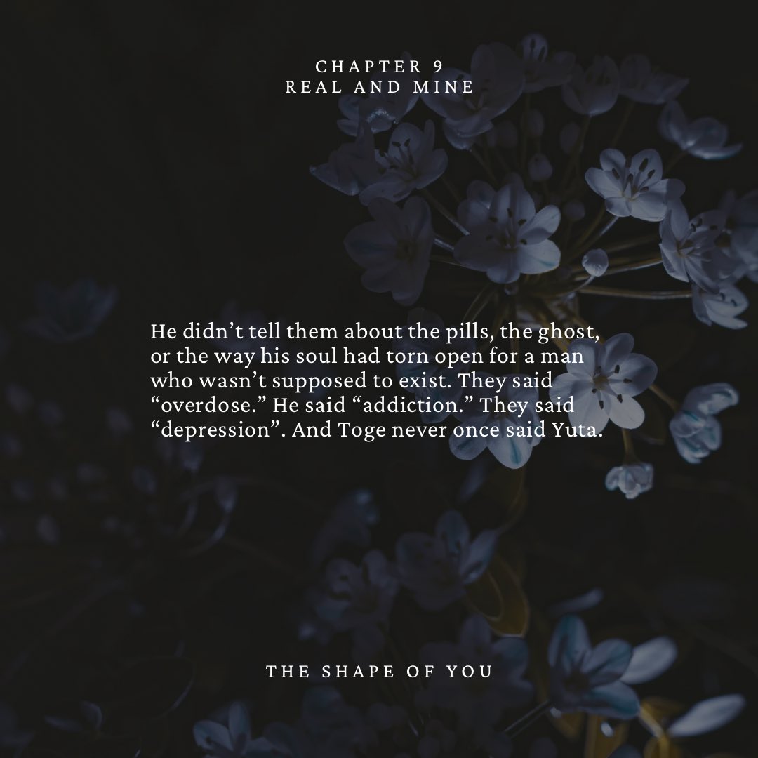 Chapter 9 is out! Time for sweet reunions, witty banter and tender touches 🥹🥹

✨ The Shape of You
✨ Ch. 9 - Real and mine
✨ E rated Hurt/Confort
✨ Ghost AU 
✨ Ghost!Yuta x GhostWhisperer!Toge
✨ #inuokko 

archiveofourown.org/works/65474863…