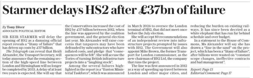 NicholasLe81575's tweet image. From tomorrows Telegraph front page @greensignallers @Captain_Deltic