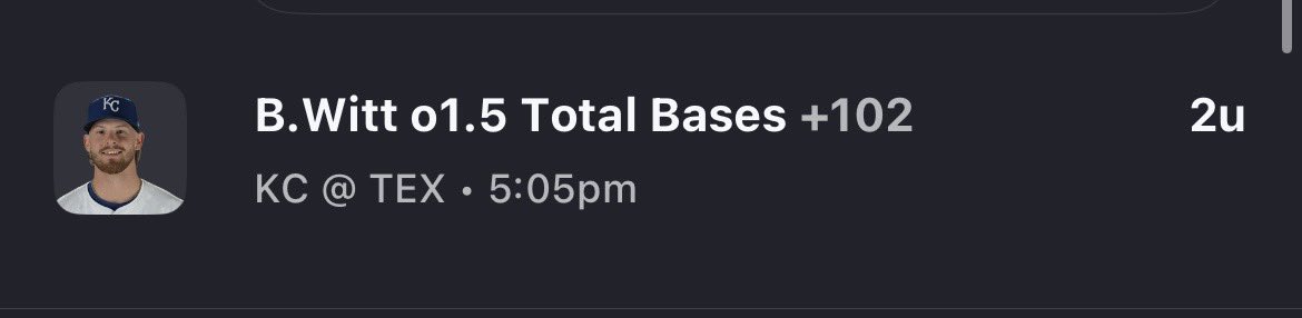 🚨BEST ON X TOURNEY 

2u Bobby Witt 1.5 Total Bases +102
#FountainsUp 

#BestOnX