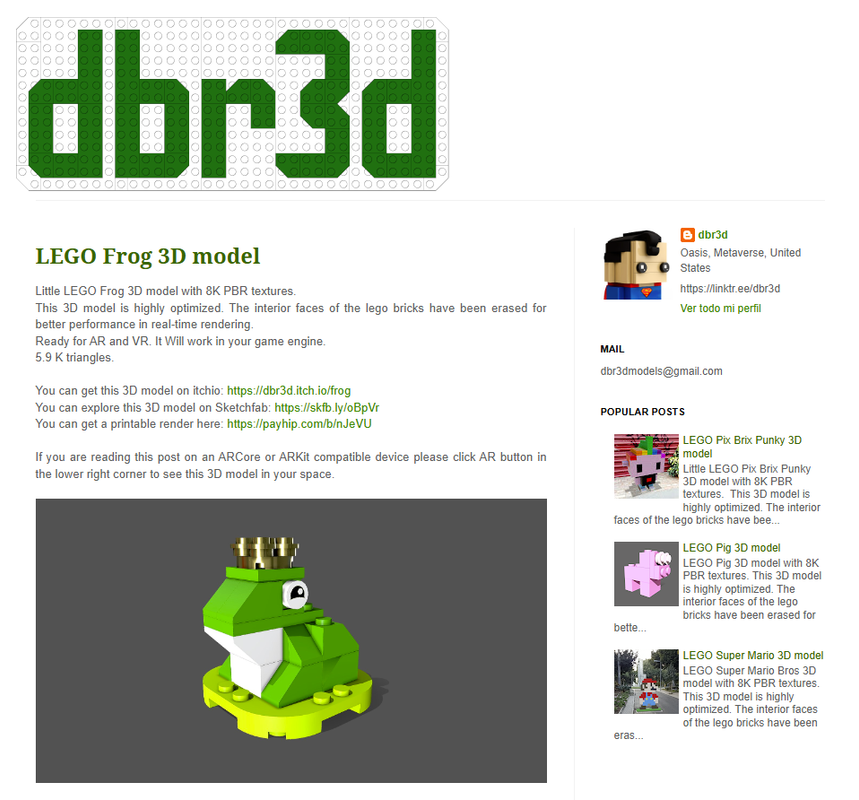 Looking to add a special touch to your next project? Our 3D LEGO Frog model is perfect for game development and VR / AR experiences. High-quality, optimized, and ready to use. Get it now on itchio! 
dbr3d.blogspot.com/2023/11/lego-f…

#3DModel #GameDev #VR #AR #itchio #dbr3d