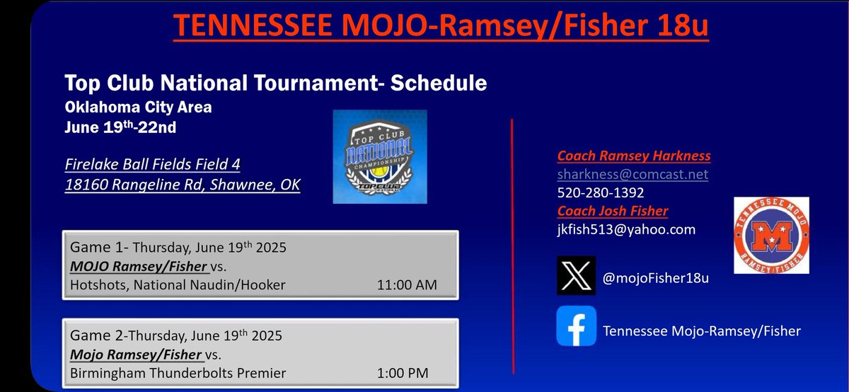LylaMorici18 2027 (@lmorici11) on Twitter photo Here is our schedule for this week in Oklahoma. Pool games start on Thursday and bracket on Friday. Let's Go!!! <a href="/MojoFisher18u/">Tennessee Mojo - Ramsey / Fisher</a> <a href="/SoftbalAmerica/">Softball America</a> <a href="/LineDsoftball/">Line Drive Media</a> <a href="/bjcold/">brenda coldren</a> <a href="/ExtraInningSB/">EXTRA INNING SOFTBALL</a> <a href="/SoftballRecruit/">Softball Recruit 🥎</a> Here is our schedule for this week in Oklahoma. Pool games start on Thursday and bracket on Friday. Let's Go!!! <a href="/MojoFisher18u/">Tennessee Mojo - Ramsey / Fisher</a> <a href="/SoftbalAmerica/">Softball America</a> <a href="/LineDsoftball/">Line Drive Media</a> <a href="/bjcold/">brenda coldren</a> <a href="/ExtraInningSB/">EXTRA INNING SOFTBALL</a> <a href="/SoftballRecruit/">Softball Recruit 🥎</a>