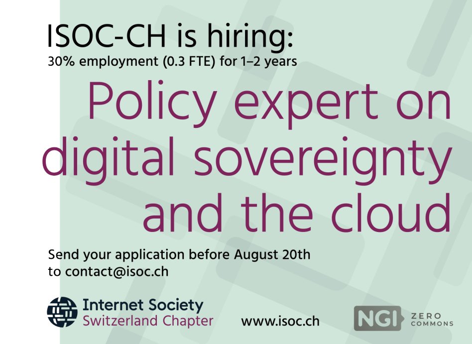 #DigitalSovereignty is becoming a hot topic, and ISOC-CH is happy to announce that it is offering a job position for policy experts on this topic, in the context of the NGI0 Commons Fund project.

More info at: isoc.ch/isoc-ch-is-hir…