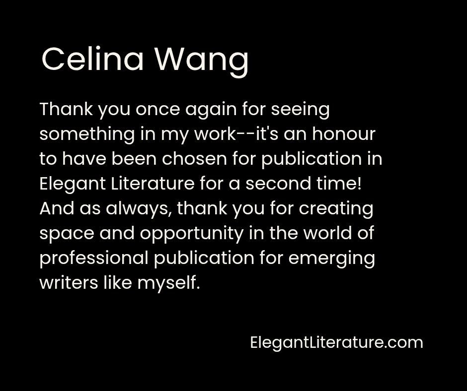 Thank you for the kind words, Celina <a href="/idlerheart/">celina</a>! It always makes my day to hear positive feedback from our authors :)

Read Celina's stories for free in Elegant Literature magazine. 
Vending Machine Angel, in the Mundane Magic issue, and Mercy, in the Sinister Sanctuaries issue.