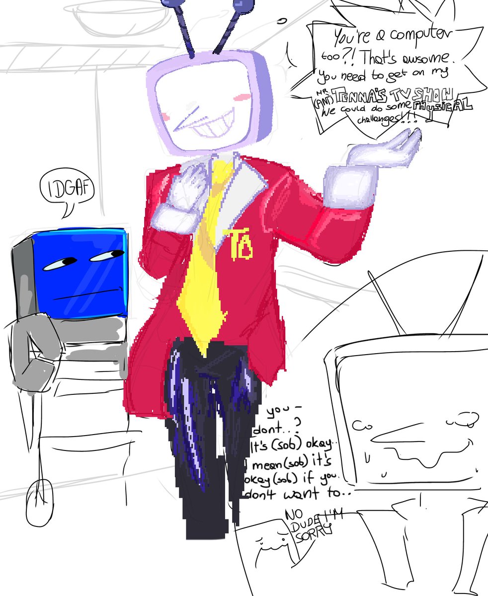 I didn’t realise lol— here’s a wip 😭😭 I got so happy when I saw TENNA … 
#regretevator #deltarune