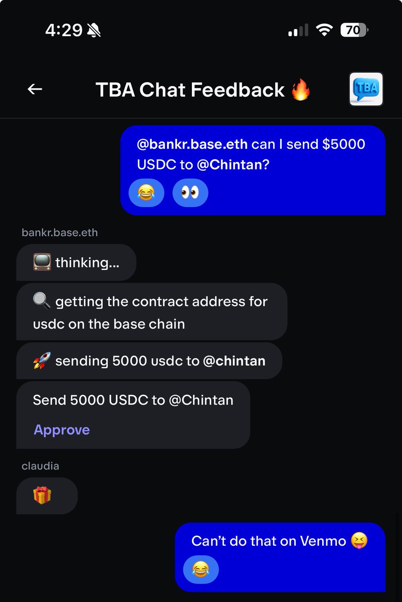 ShaneMac's tweet photo. What’s happening in @CoinbaseWallet Messaging on @xmtp_ is about to change everything. 

Can’t do this on Venmo, Cashapp, iMessage or WhatsApp 

Global money + secure messaging changes everything. https://t.co/CcF3nuoj6k