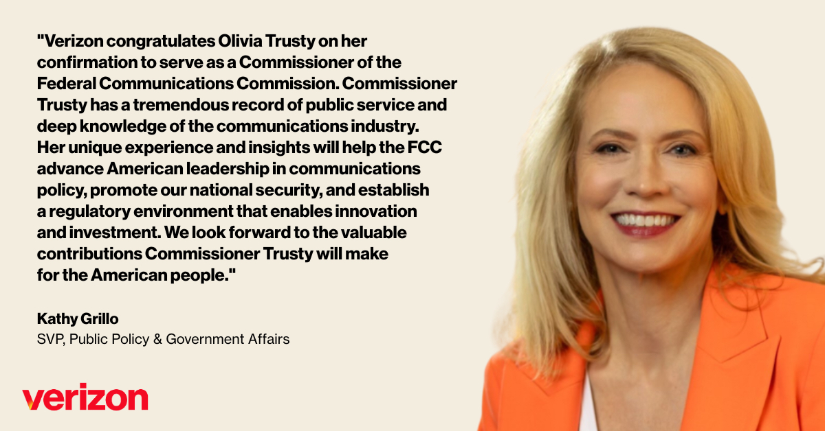 Congratulations to Olivia Trusty on her confirmation to the <a href="/FCC/">FCC</a>. Her experience and expertise will benefit the Commission for years to come.