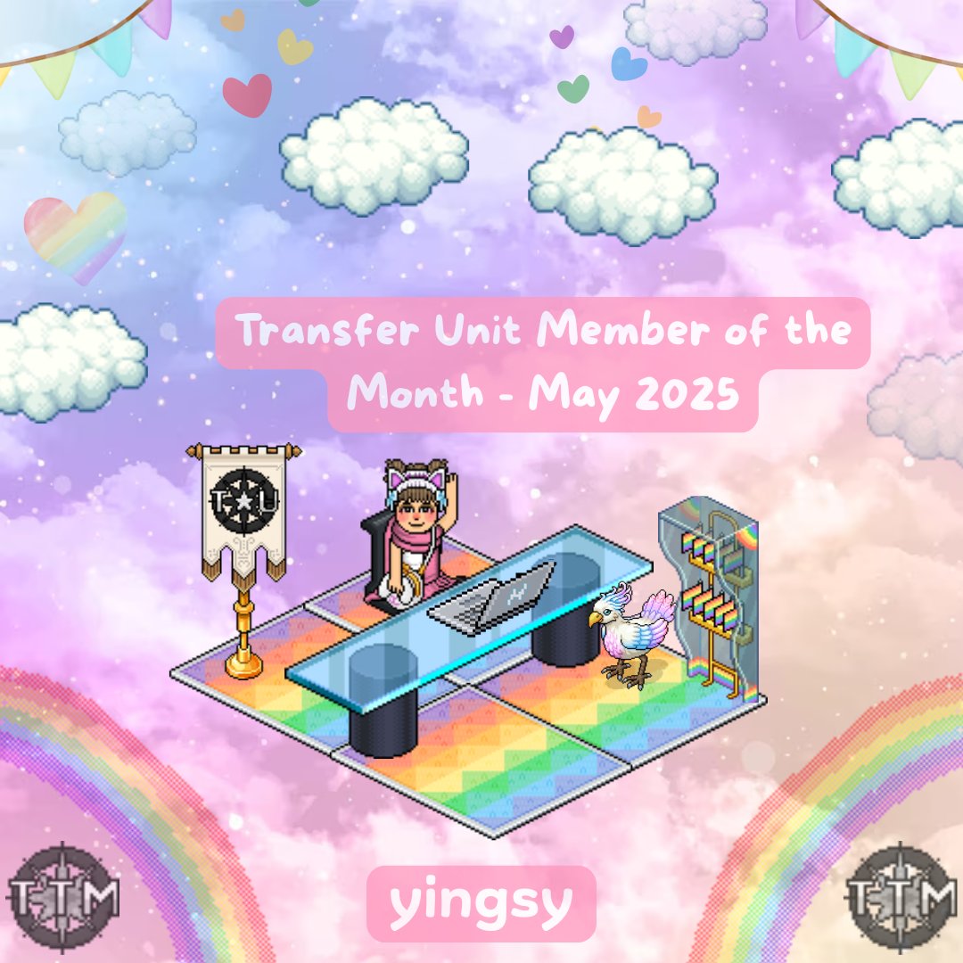 HIA__Habbo's tweet photo. Congratulations to yingsy who is the Transfer Unit Member of the Month! We're all proud of you and keep up with your hard-work! Happy Pride! <3 | Created by kinich #Habbo #HIA #HIATransferUnit https://t.co/rjlBpdvIzY