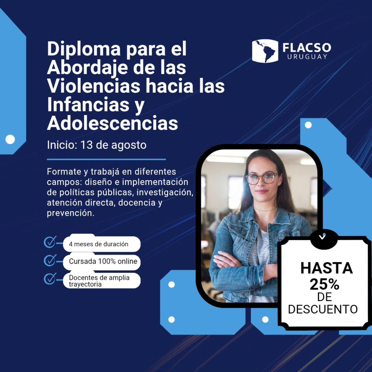 smuruguay's tweet photo. ✅Con el @smuruguay y @FLACSOUruguay comenzá el segundo semestre del 2025 con 25% de descuento en Diplomas📚 
Además del 15% de descuento por el convenio SMU-FLACSO, se le suma en esta oportunidad un 10% extra por inscripciones anticipadas 
Conocé más👉 https://t.co/g7elE6Ny9Y https://t.co/eglOUDnD94