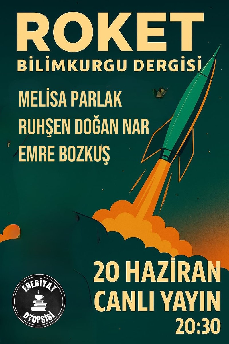 🚀 ROKET EKİBİ İLK KEZ TAM KADRO YAYINDA! 
Bilimkurgu dolu bir sohbete hazır mısınız?

📚 Melisa Parlak
✍ Ruhşen Doğan Nar
🧠 Emre Bozkuş

📅 20 Haziran Cuma
🕣 Saat 20:30
📍 @edebiyatotopsisi Youtube kanalında