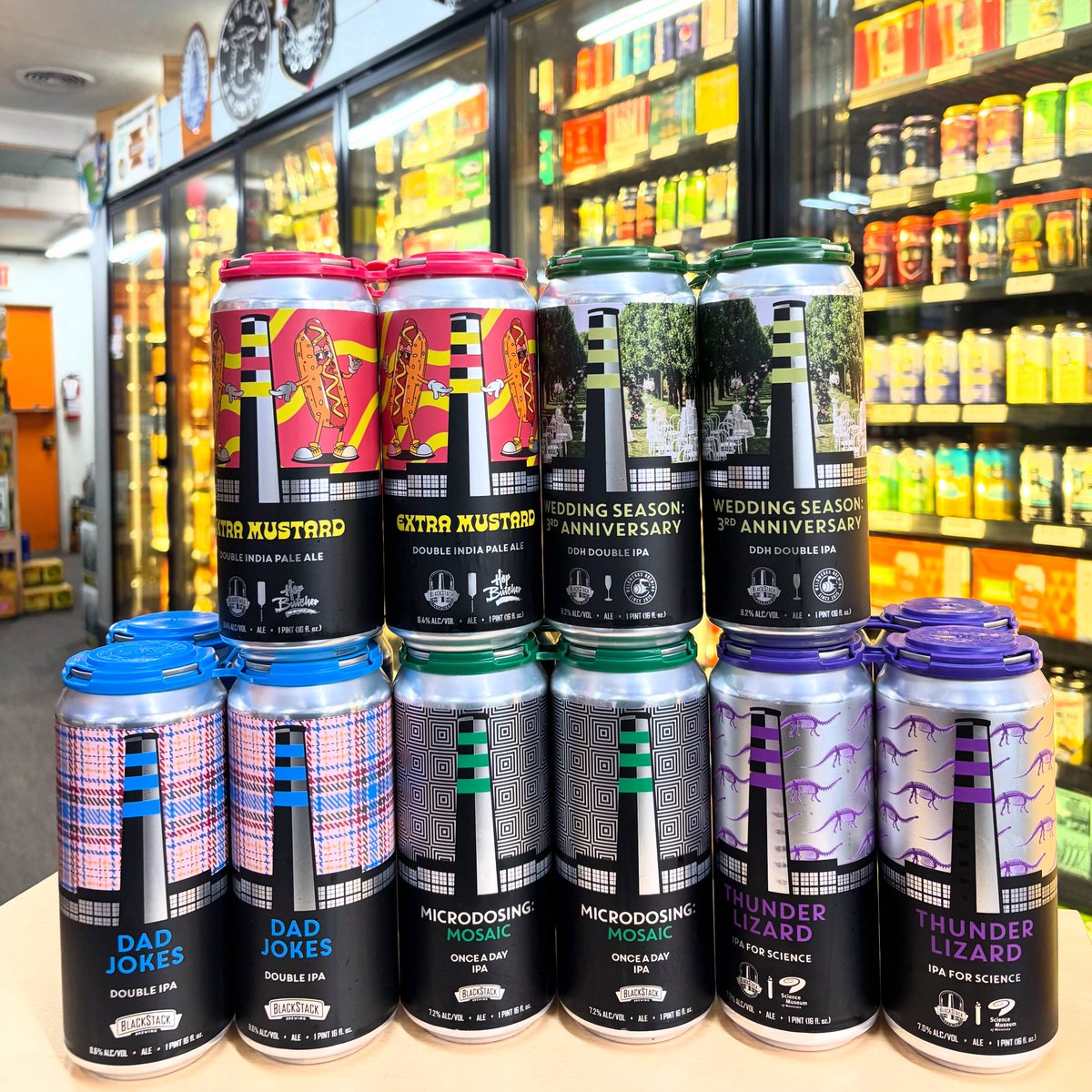 HarleysLiquor's tweet photo. Extra Mustard- Double IPA🌭🌭
Wedding Season: 3rd Anniversary- DDH Double IPA💍💒
Dad Jokes- Double IPA👨🏽🤣
Microdosing Mosaic- Once a Day IPA🍻
Thunder Lizard- IPA for Science🌩️🦎
@BlackStackBrew
#goodbeer #beergoals #craftbeer #beervibes #beeroclock #blackstackbrewing https://t.co/ao9V4F9Lef