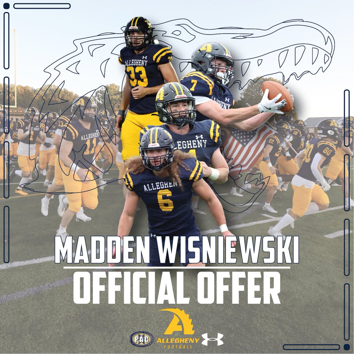 Madden Wisniewski (@maddenwisniews9) on Twitter photo After a great talk with <a href="/Coach_Layer/">Braden Layer</a> I am grateful to receive my first offer to play at <a href="/AlleghenyFB/">Allegheny Football</a>!
<a href="/Dyl_Henderson/">DH</a> <a href="/cody_rainey/">Cody Rainey</a>
<a href="/MarcusAdemilola/">Marcus Ademilola</a> <a href="/PineStar11/">Cheyton Pine</a> <a href="/Tipton_05/">Tre Tipton</a> <a href="/goblinsfootball/">Goblin Football</a> After a great talk with <a href="/Coach_Layer/">Braden Layer</a> I am grateful to receive my first offer to play at <a href="/AlleghenyFB/">Allegheny Football</a>!
<a href="/Dyl_Henderson/">DH</a> <a href="/cody_rainey/">Cody Rainey</a>
<a href="/MarcusAdemilola/">Marcus Ademilola</a> <a href="/PineStar11/">Cheyton Pine</a> <a href="/Tipton_05/">Tre Tipton</a> <a href="/goblinsfootball/">Goblin Football</a>