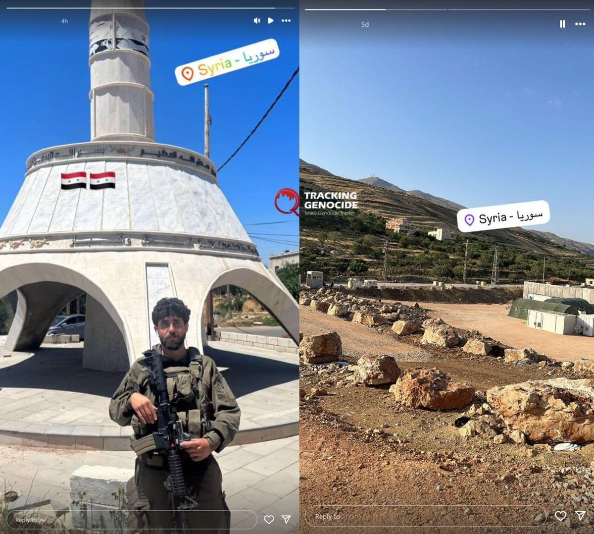 جندي من جيش العدو الإسرائيلي ينشر صورًا له من داخل الأراضي السورية المحتلة.