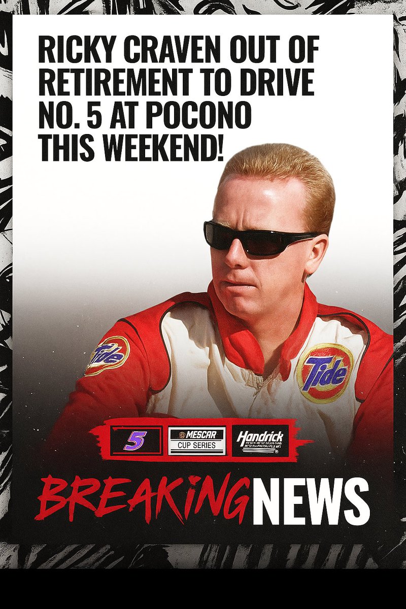 EvenSteven's tweet image. ‼️ BREAKING: Ricky Craven out of retirement!

He’ll pilot the No. 5 for Hendrick Motorsports this weekend at Pocono, per Hard Rock Sportsbook??? 🫢

What are the odds that @HardRockBet leaks this before @TeamHendrick could announce it! UNBELIEVABLE 😳