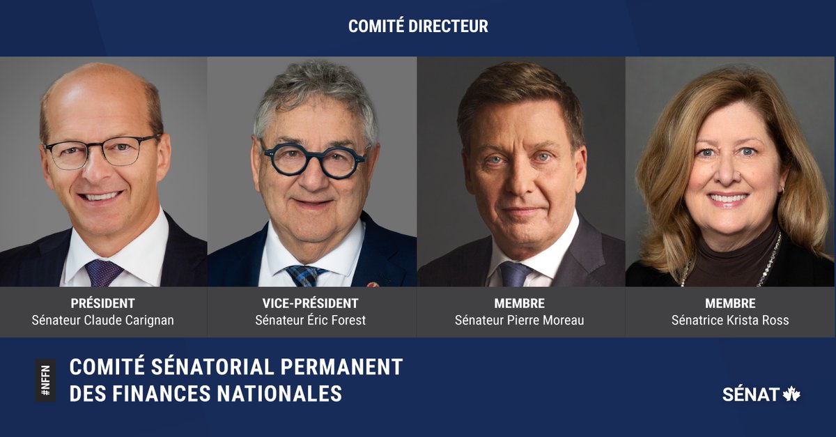 Le Sénat du Canada (@senatca) on Twitter photo Le président du Comité sénatorial des finances nationales est le <a href="/senatcarignan/">Claude Carignan</a>; le vice-président est le sénateur Éric Forest, et les autres membres du comité directeur sont les sénateurs <a href="/pierremmoreau/">Pierre Moreau</a> et <a href="/SenKristaRoss/">Senator Krista Ross</a> : ow.ly/8rKV50W9eKy
#SenCA #NFFN #PolCan Le président du Comité sénatorial des finances nationales est le <a href="/senatcarignan/">Claude Carignan</a>; le vice-président est le sénateur Éric Forest, et les autres membres du comité directeur sont les sénateurs <a href="/pierremmoreau/">Pierre Moreau</a> et <a href="/SenKristaRoss/">Senator Krista Ross</a> : ow.ly/8rKV50W9eKy
#SenCA #NFFN #PolCan