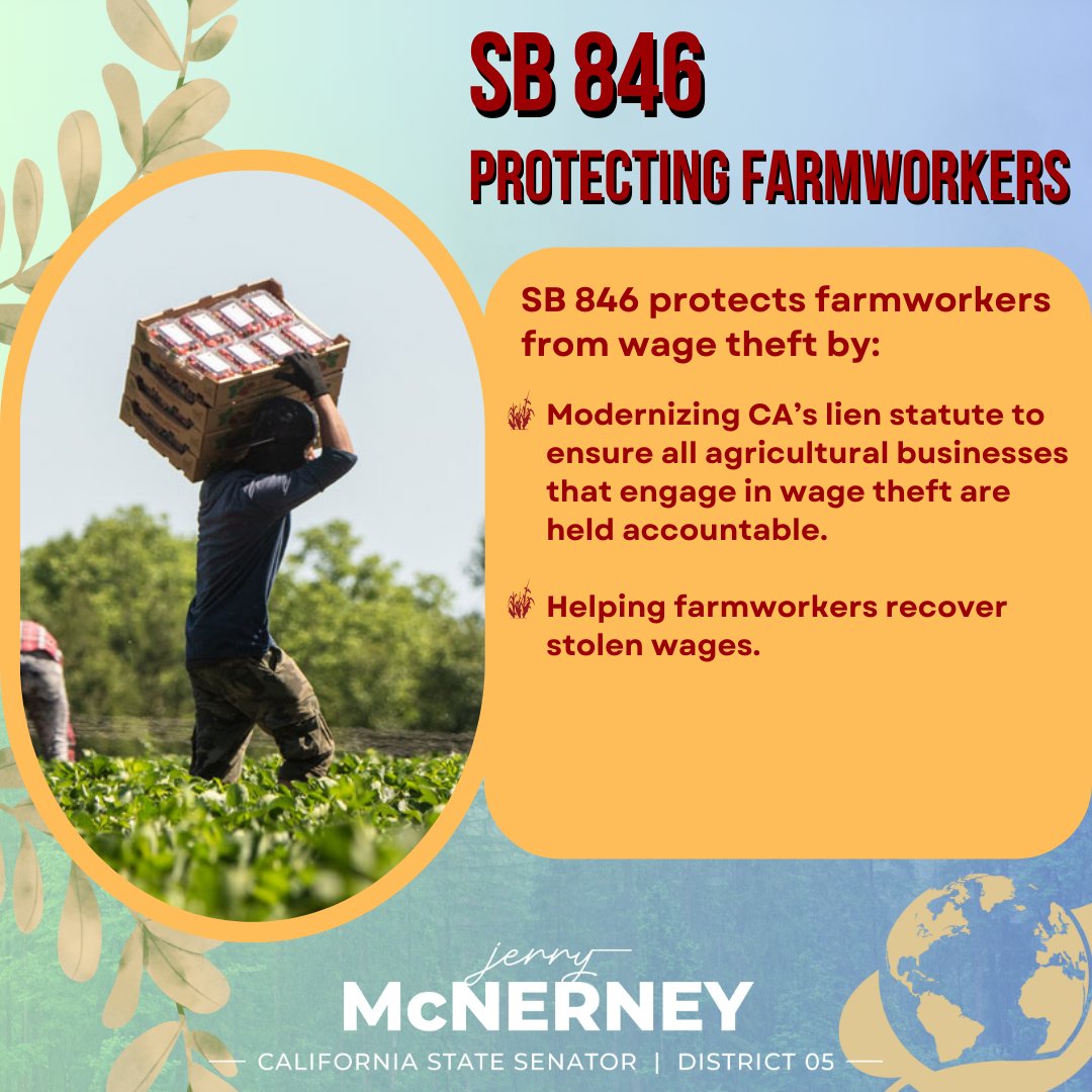 Excellent! The #caleg Assembly Judiciary Committee today unanimously approved my SB 846, which would protect farmworkers from wage theft by updating state law that holds agricultural employers accountable.